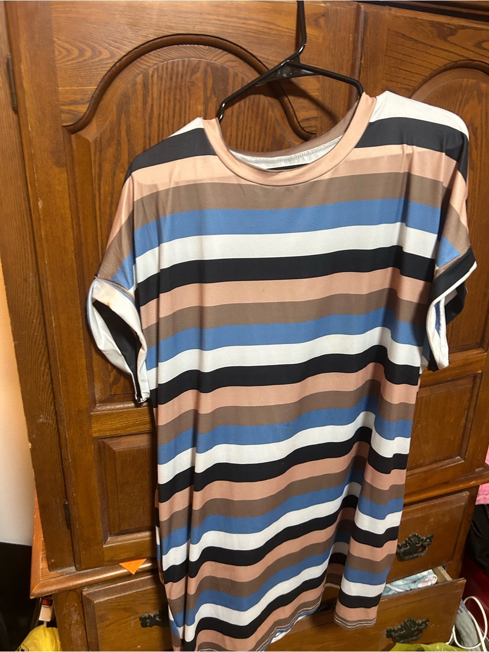 SHEIN Women's Short-Sleeve Striped Tee - Blue, Tan, Black, White